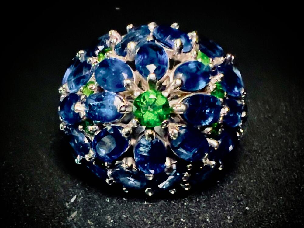 Massive Natural Kyanite Chrome Diopside Cluster Dome Ring